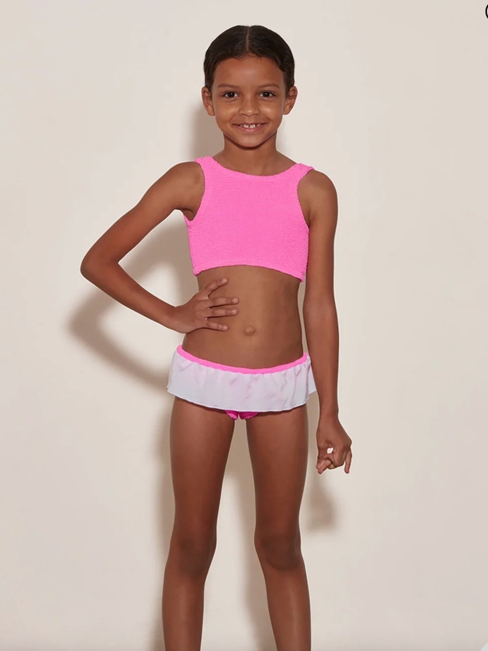 Hunza G Kids Olive Bikini Top in Pink